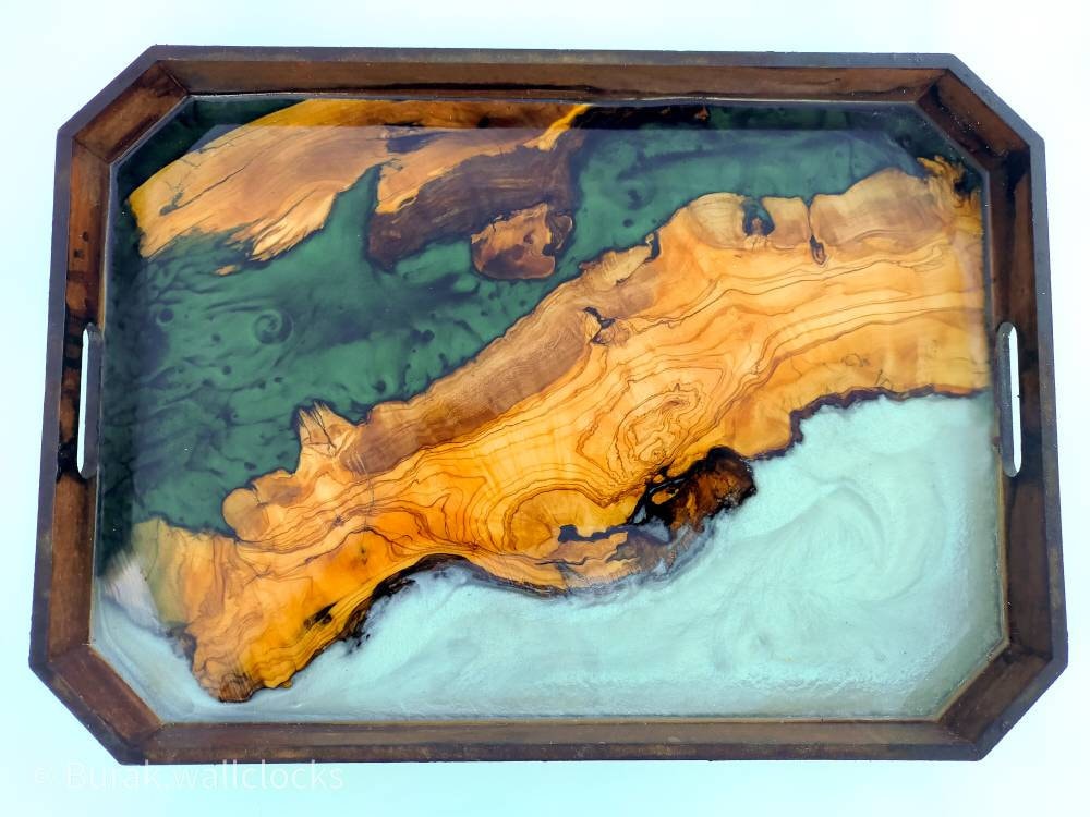 Epoxy Resin & Wood Serving Tray - Octagonal Edge Serving Tray resinwoodliving