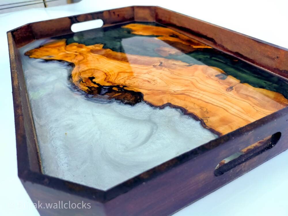 Epoxy Resin & Wood Serving Tray - Octagonal Edge Serving Tray resinwoodliving