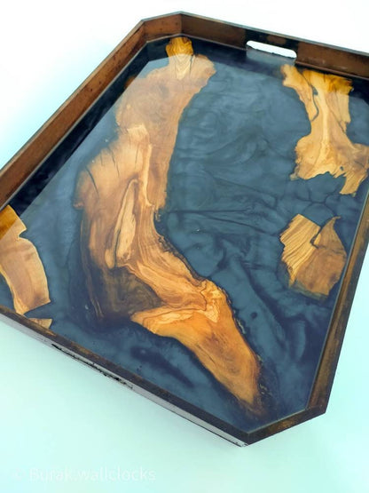 Epoxy Resin & Wood Serving Tray - Octagonal Edge Serving Tray resinwoodliving