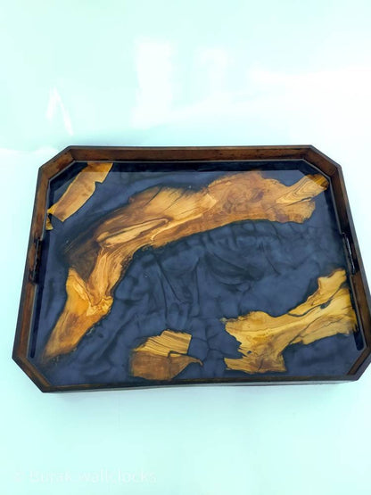 Epoxy Resin & Wood Serving Tray - Octagonal Edge Serving Tray resinwoodliving