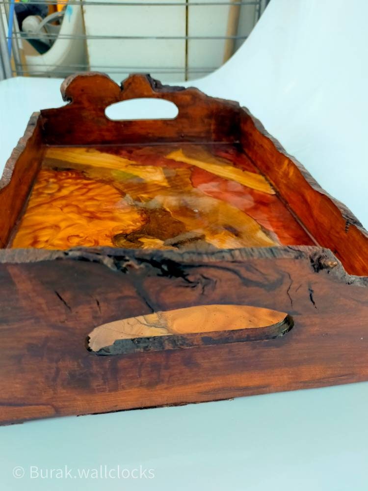 Epoxy Resin & Wood Serving Tray - Live Edge Serving Tray resinwoodliving