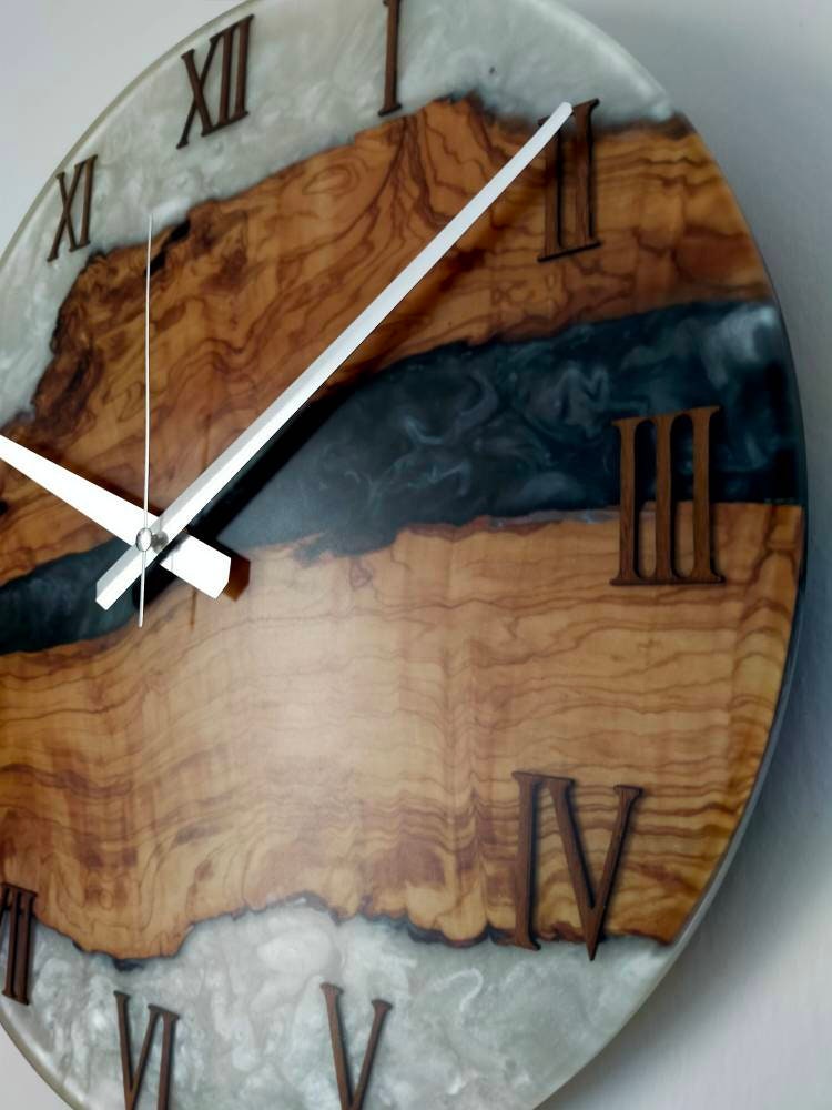 Bicolor Epoxy & Olive Wood Wall Clock resinwoodliving