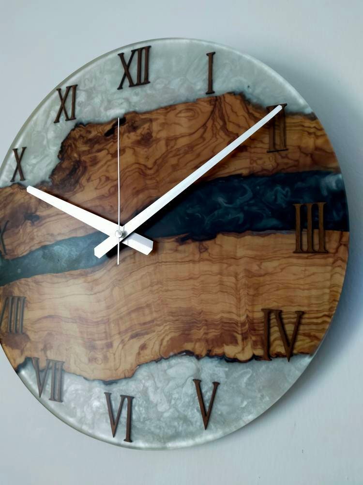 Bicolor Epoxy & Olive Wood Wall Clock resinwoodliving