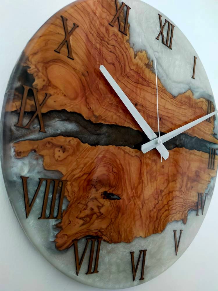 Bicolor Epoxy & Olive Wood Wall Clock resinwoodliving