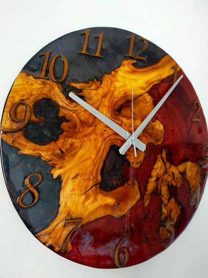 Bicolor Epoxy & Olive Wood Wall Clock resinwoodliving