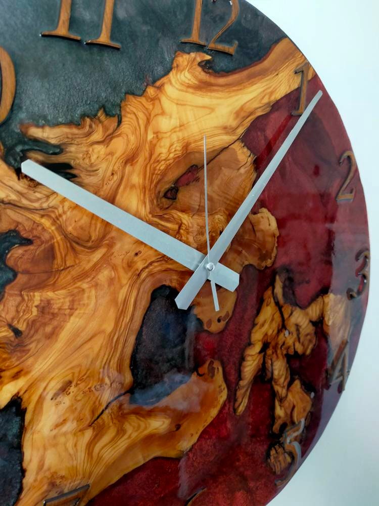 Bicolor Epoxy & Olive Wood Wall Clock resinwoodliving