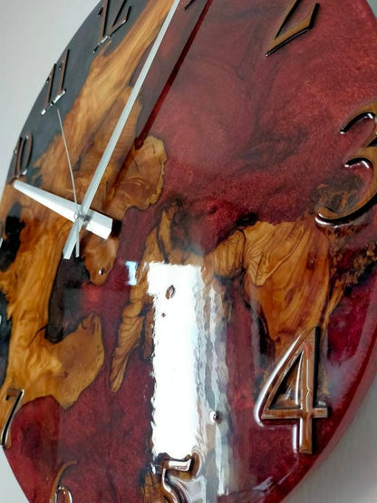 Bicolor Epoxy & Olive Wood Wall Clock resinwoodliving