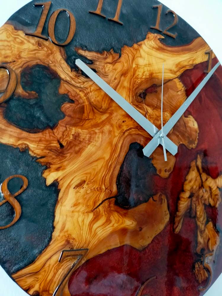 Bicolor Epoxy & Olive Wood Wall Clock resinwoodliving