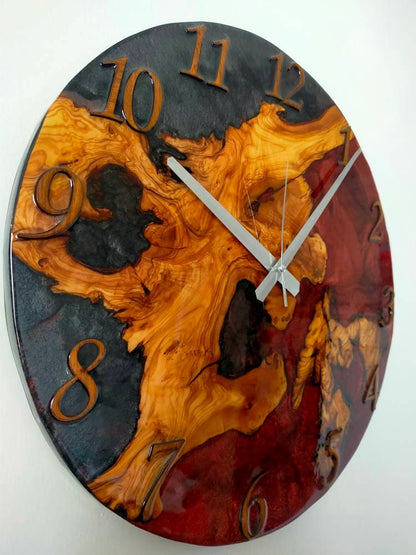 Bicolor Epoxy & Olive Wood Wall Clock resinwoodliving