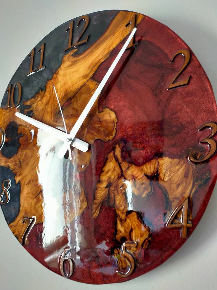 Bicolor Epoxy & Olive Wood Wall Clock resinwoodliving