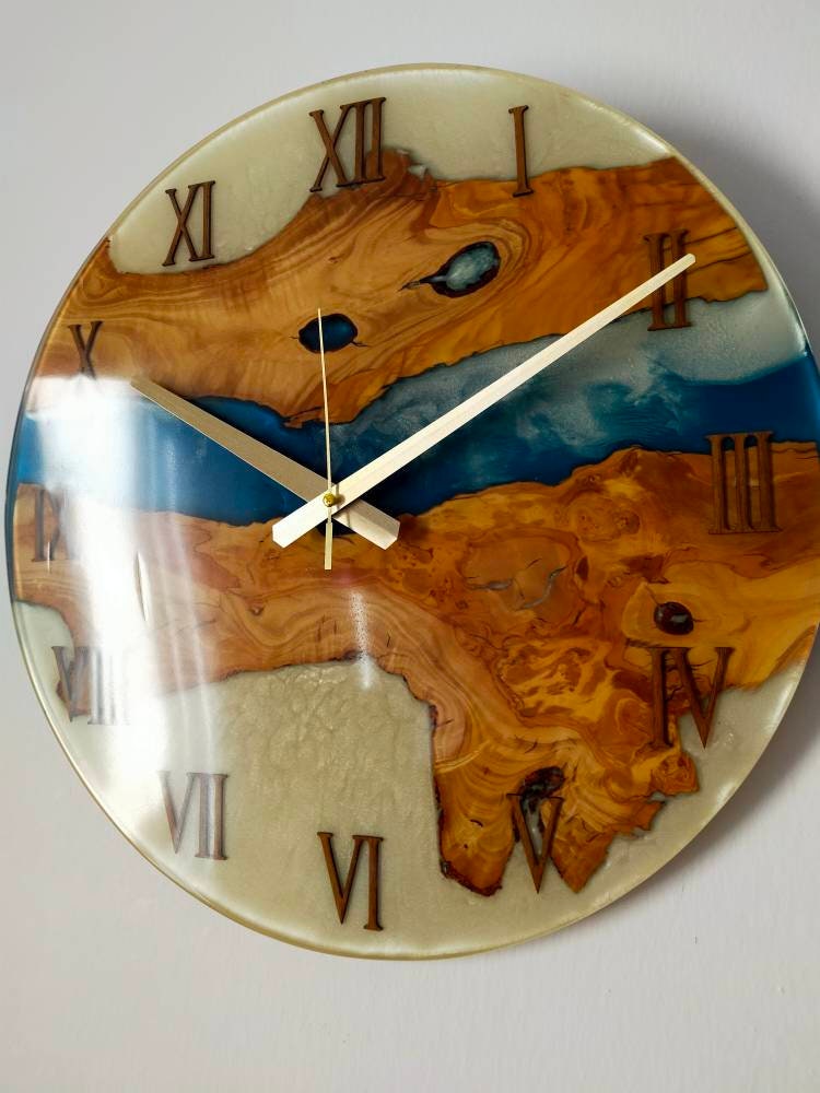 Bicolor Epoxy & Olive Wood Wall Clock resinwoodliving