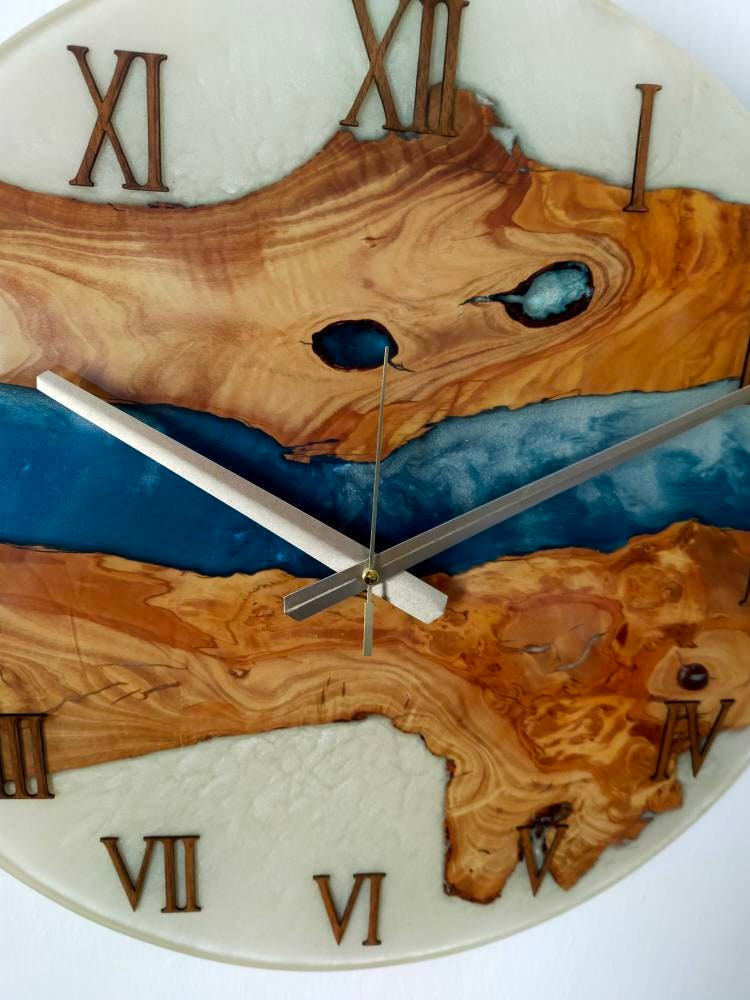 Bicolor Epoxy & Olive Wood Wall Clock resinwoodliving