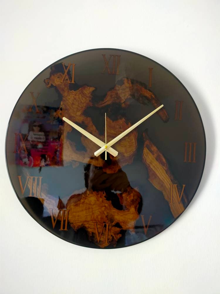 Transparent Epoxy & Olive Wood Wall Clock resinwoodliving