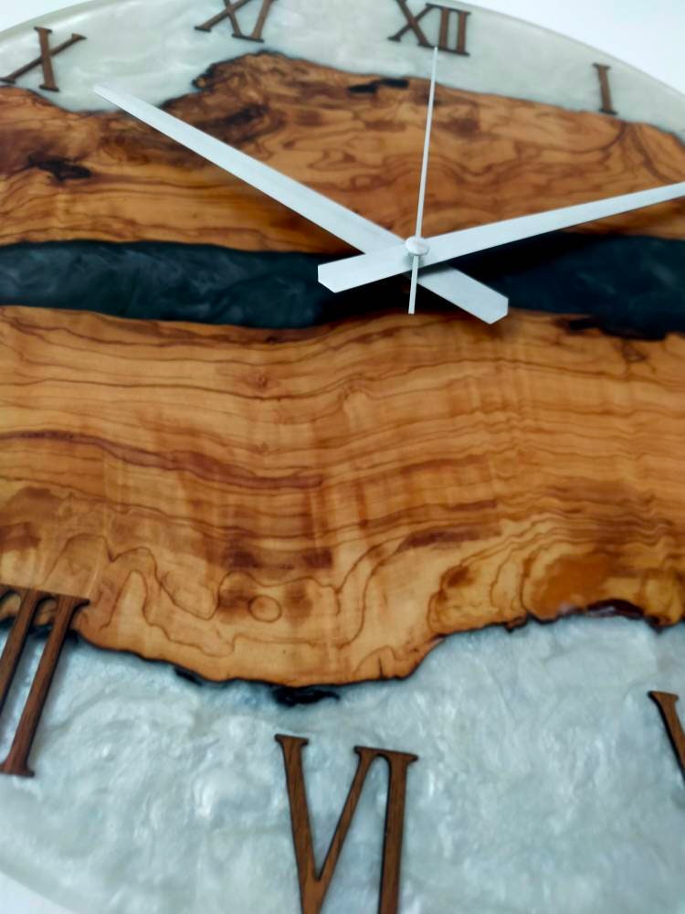 Bicolor Epoxy & Olive Wood Wall Clock resinwoodliving