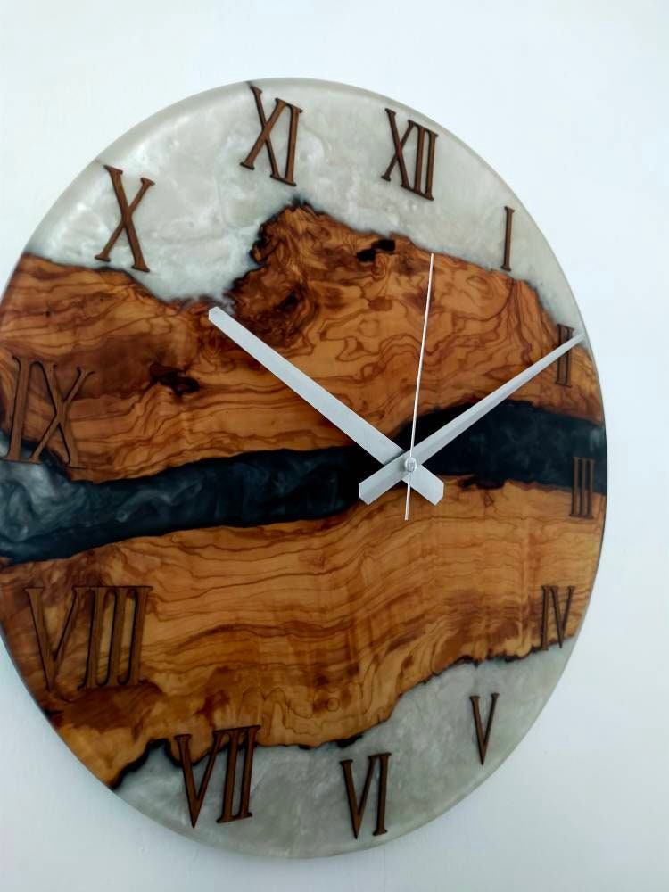 Bicolor Epoxy & Olive Wood Wall Clock resinwoodliving