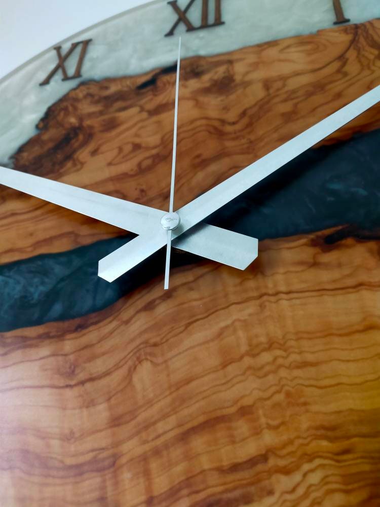 Bicolor Epoxy & Olive Wood Wall Clock resinwoodliving