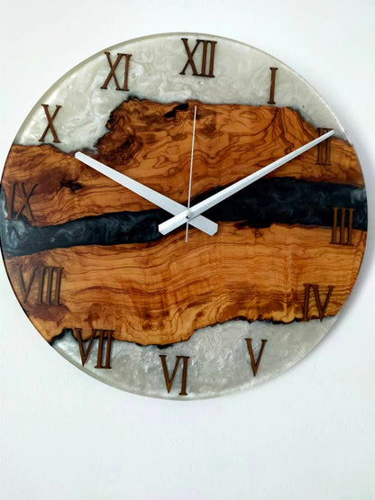 Bicolor Epoxy & Olive Wood Wall Clock resinwoodliving