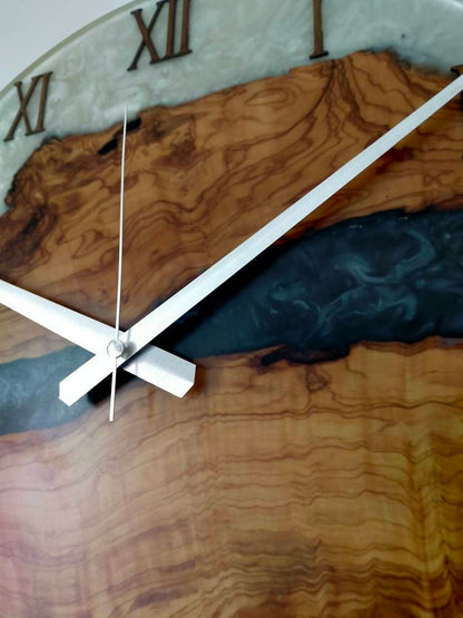 Bicolor Epoxy & Olive Wood Wall Clock resinwoodliving