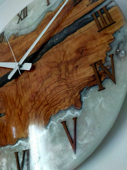 Bicolor Epoxy & Olive Wood Wall Clock resinwoodliving