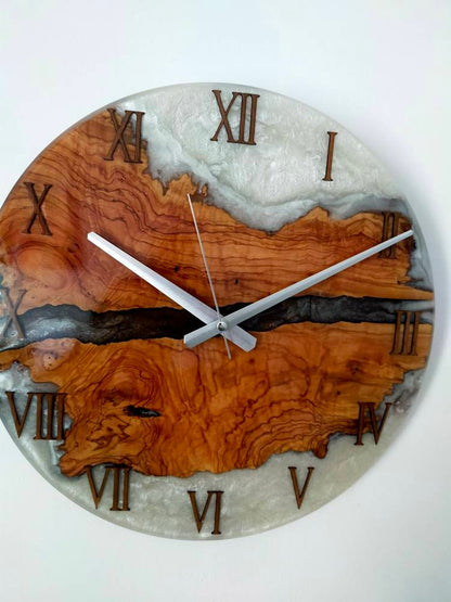 Bicolor Epoxy & Olive Wood Wall Clock resinwoodliving