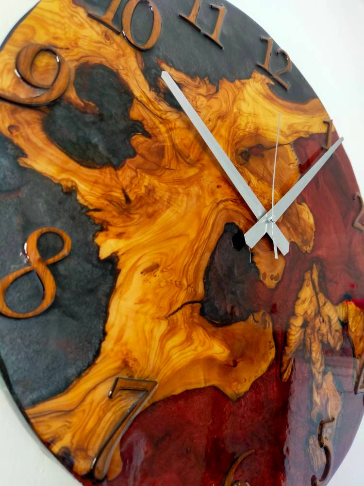 Bicolor Epoxy & Olive Wood Wall Clock resinwoodliving