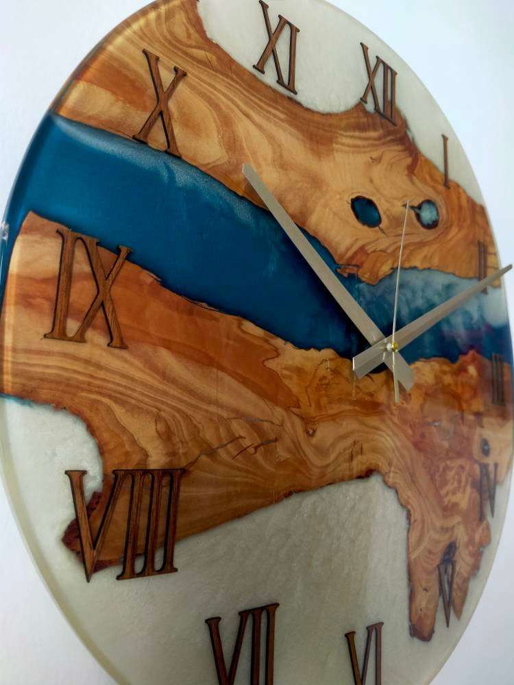 Bicolor Epoxy & Olive Wood Wall Clock resinwoodliving