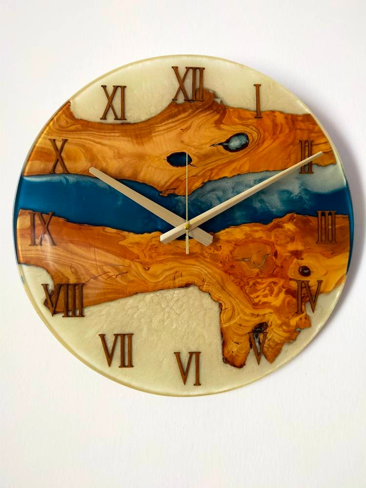 Bicolor Epoxy & Olive Wood Wall Clock resinwoodliving