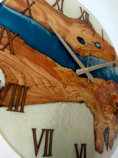 Bicolor Epoxy & Olive Wood Wall Clock resinwoodliving