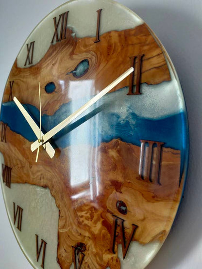 Bicolor Epoxy & Olive Wood Wall Clock resinwoodliving