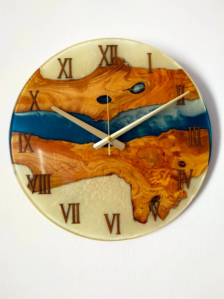 Bicolor Epoxy & Olive Wood Wall Clock resinwoodliving