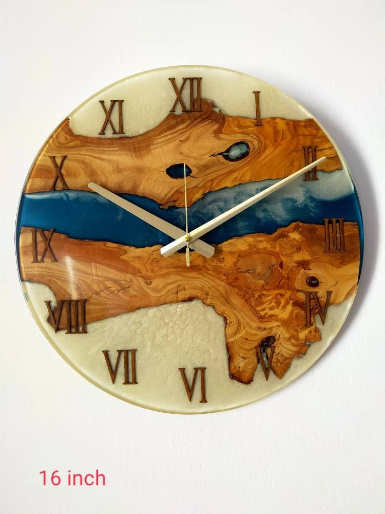 Bicolor Epoxy & Olive Wood Wall Clock resinwoodliving