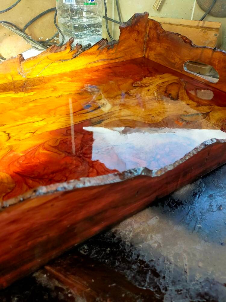 Epoxy Resin & Wood Serving Tray - Live Edge Serving Tray resinwoodliving