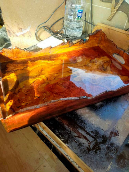 Epoxy Resin & Wood Serving Tray - Live Edge Serving Tray resinwoodliving