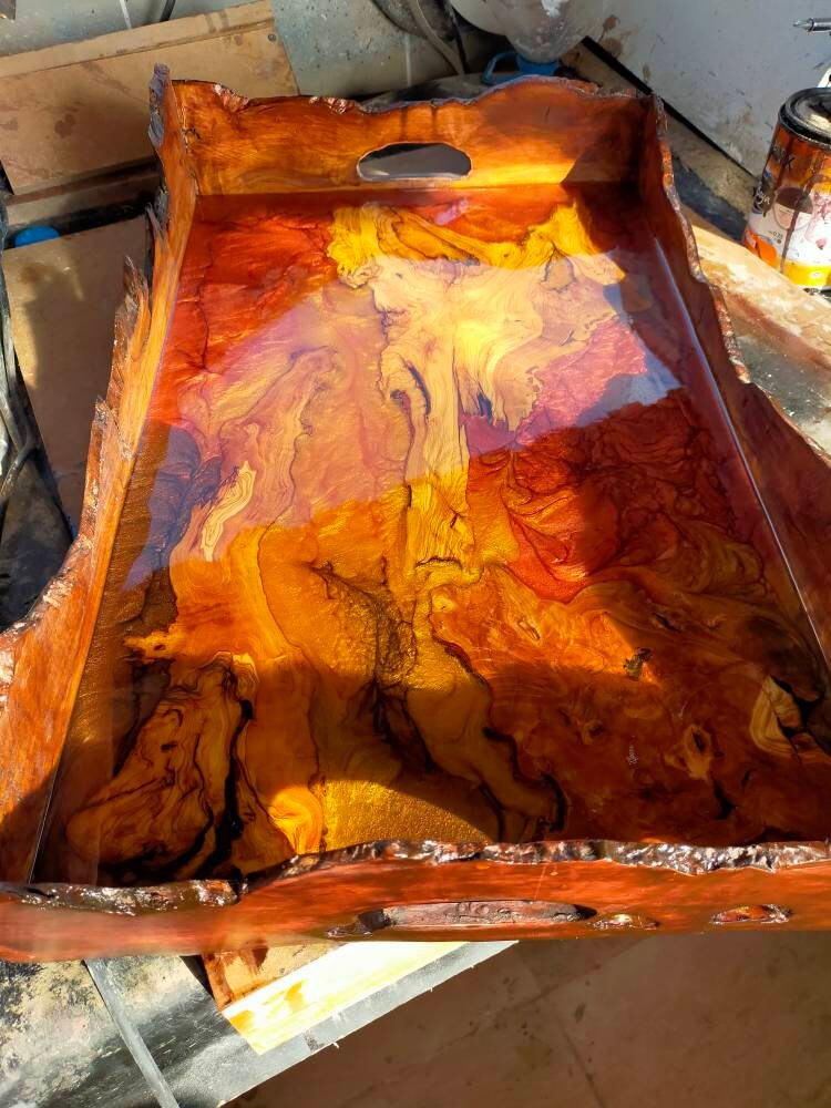 Epoxy Resin & Wood Serving Tray - Live Edge Serving Tray resinwoodliving