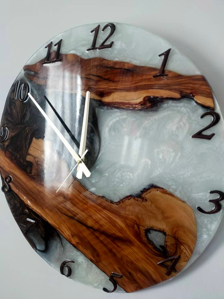 Bicolor Epoxy & Olive Wood Wall Clock resinwoodliving