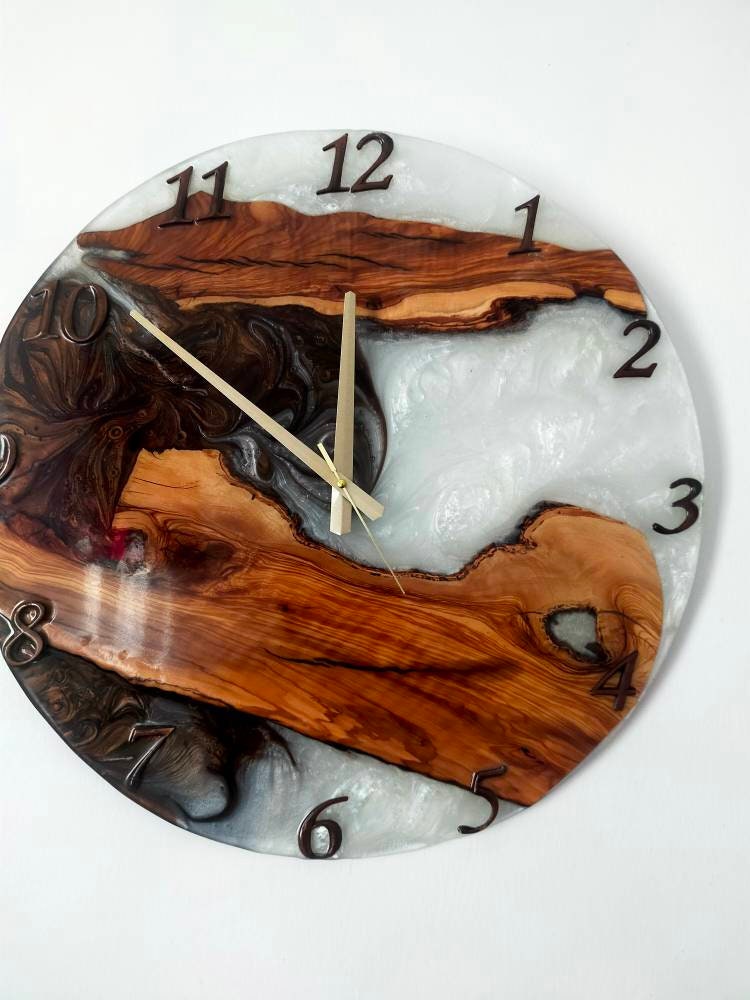 Bicolor Epoxy & Olive Wood Wall Clock resinwoodliving