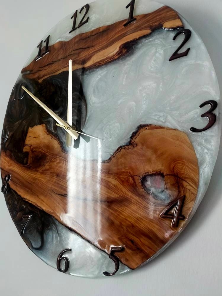 Bicolor Epoxy & Olive Wood Wall Clock resinwoodliving