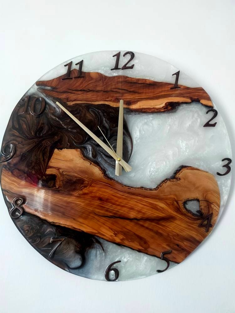 Bicolor Epoxy & Olive Wood Wall Clock resinwoodliving