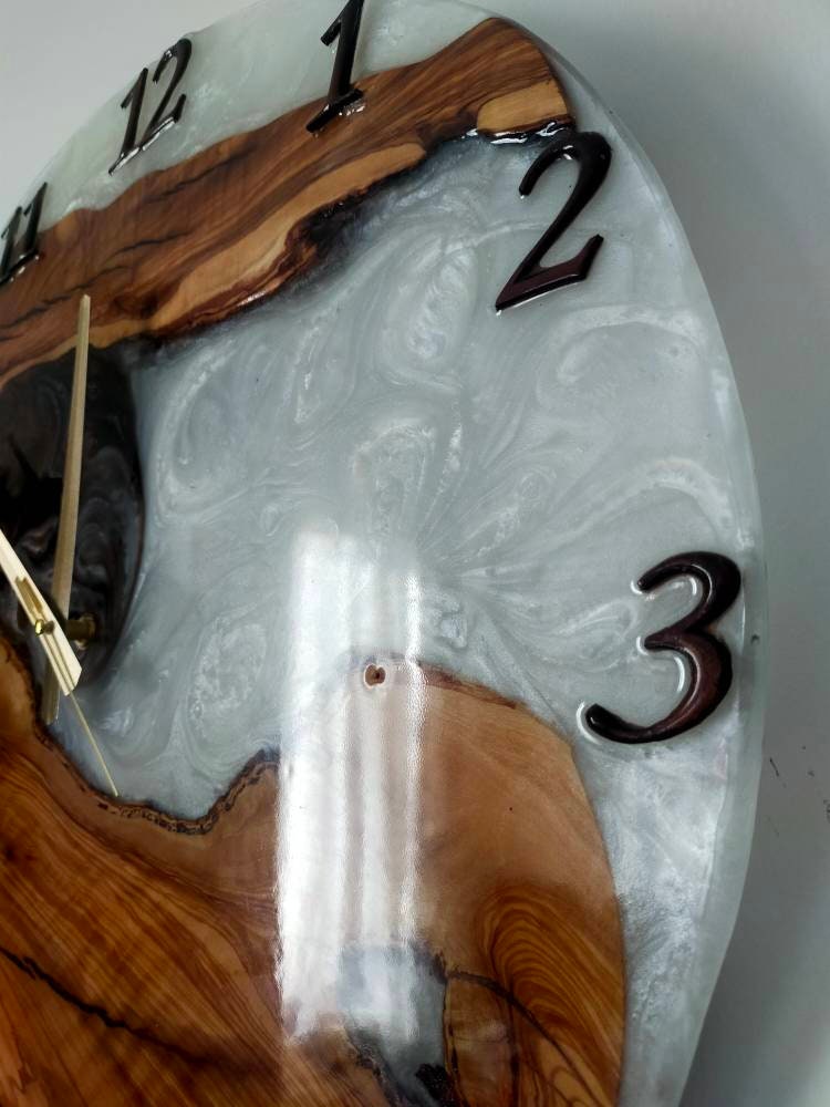 Bicolor Epoxy & Olive Wood Wall Clock resinwoodliving