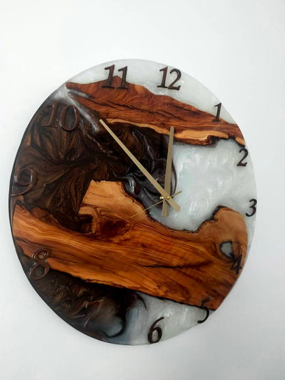 Bicolor Epoxy & Olive Wood Wall Clock resinwoodliving