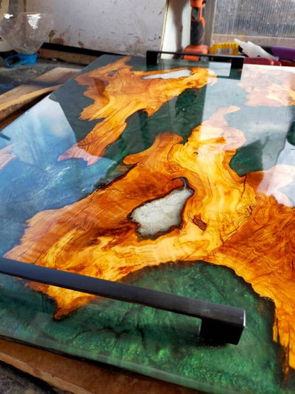 Epoxy Resin & Wood Table Top - Metallic Bicolor resinwoodliving