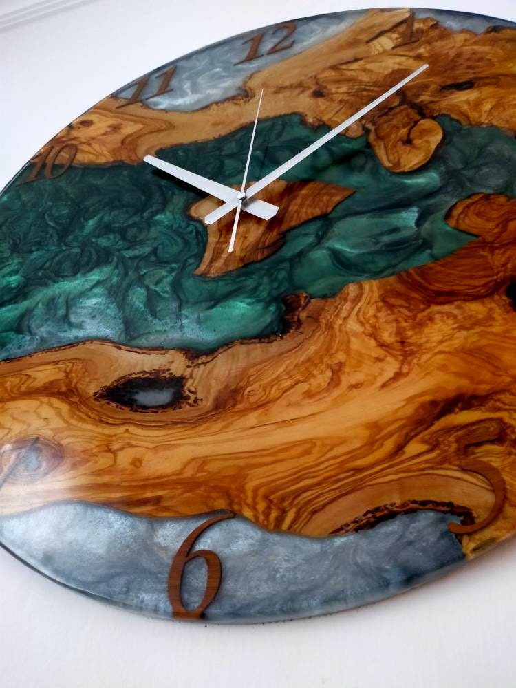 Bicolor Epoxy & Olive Wood Wall Clock resinwoodliving