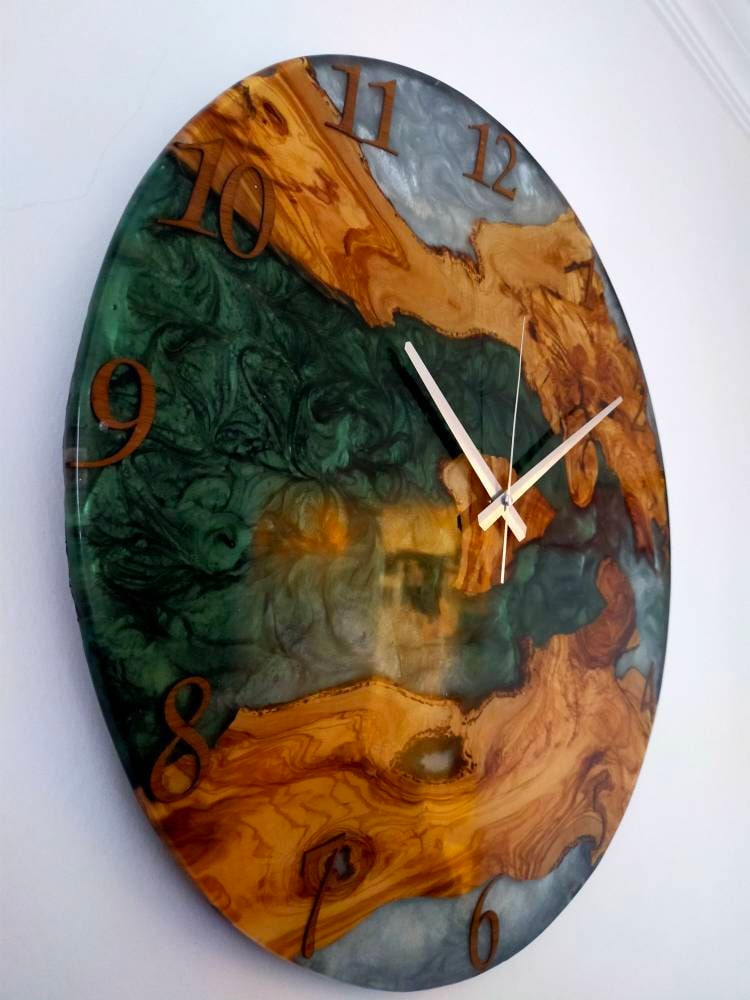 Bicolor Epoxy & Olive Wood Wall Clock resinwoodliving