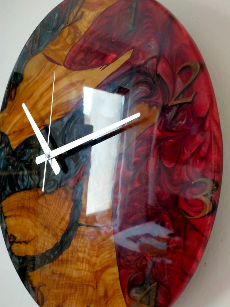 Metallic Color Epoxy & Olive Wood Wall Clock Wholesale vendor