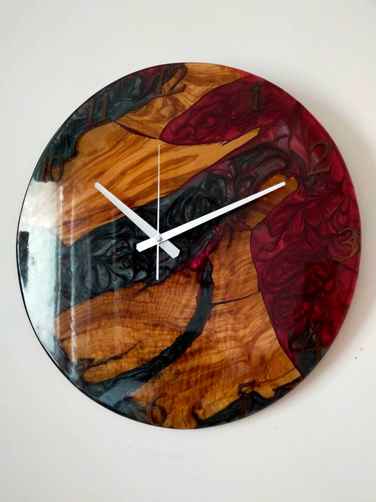 Metallic Color Epoxy & Olive Wood Wall Clock Wholesale vendor