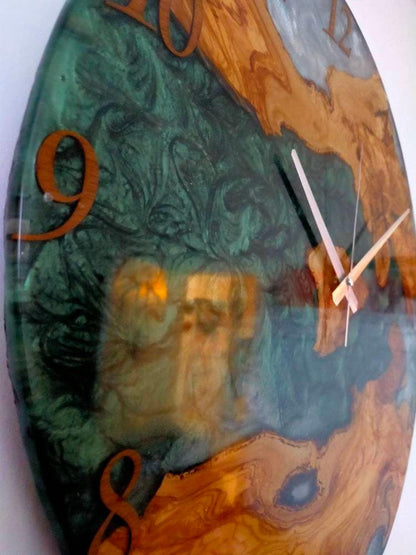 Bicolor Epoxy & Olive Wood Wall Clock resinwoodliving