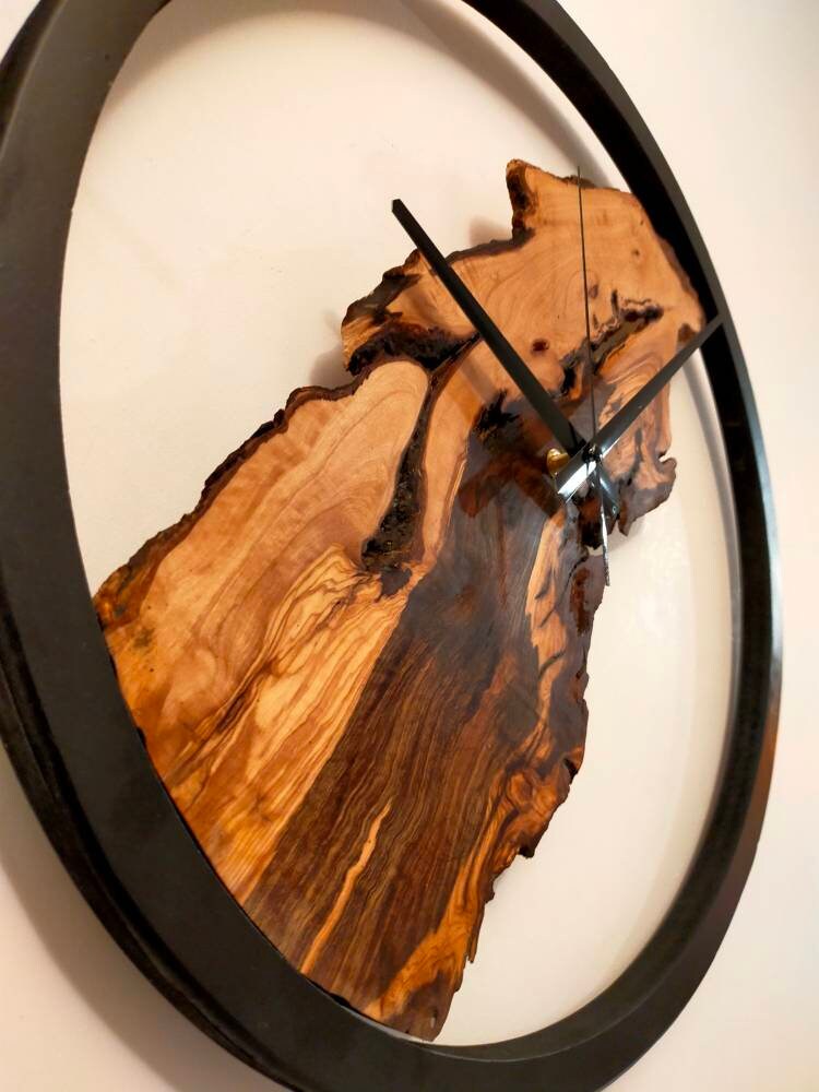 Rustic Olive Wood Wall Clock resinwoodliving