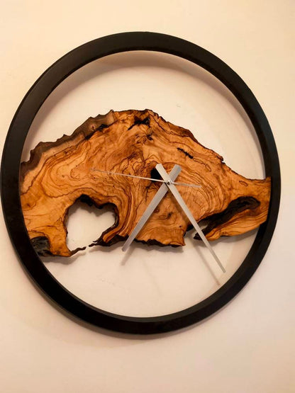 Rustic Olive Wood Wall Clock resinwoodliving