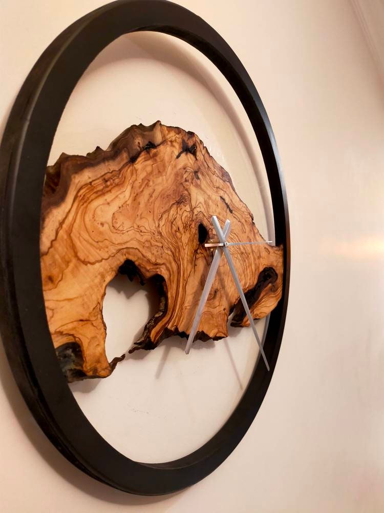 Rustic Olive Wood Wall Clock resinwoodliving