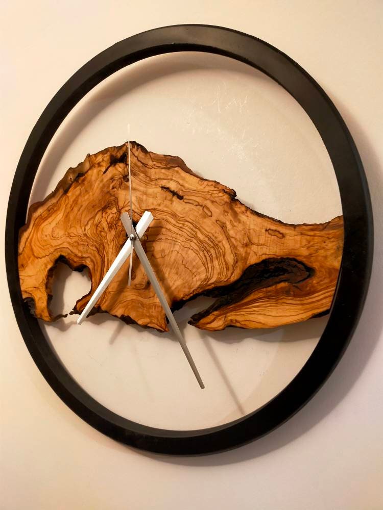 Rustic Olive Wood Wall Clock resinwoodliving